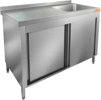 Стол ценр.закрыт. с дверцами-купе, мойка справа (500х400х250) НСЗК1М-17/6БП (1700х600х850h)
