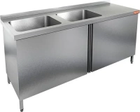 Стол ценр.закрыт. с расп.дверцами, мойка 2х(500х500х300) НСЗ2М-18/7БЛ (1800х700х850h)