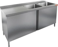 Стол ценр.закрыт. с расп.дверцами, мойка 2х(500х400х250) НСЗ2М-16/6БП (1600х600х850h)